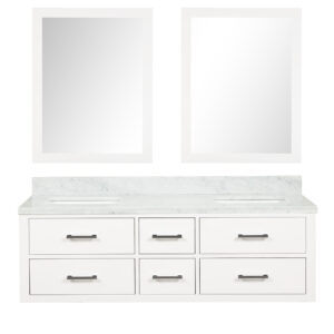 Castor 60W x 22D White Double Bath Vanity, Carrara Marble Top, and 28Mirrors