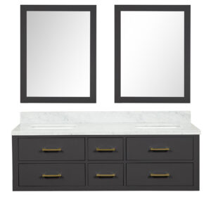 Castor 60W x 22D Black Double Bath Vanity, Carrara Marble Top, and 28Mirrors