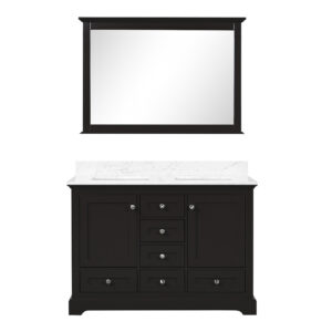 Dukes 48 in. W x 22 in. D Espresso Double Bath Vanity, Carrara Marble Top, and 46 in. Mirror