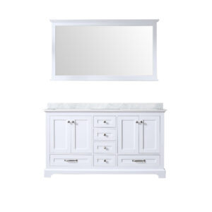 Dukes 60 in. W x 22 in. D White Double Bath Vanity, Carrara Marble Top, and 58 in. Mirror