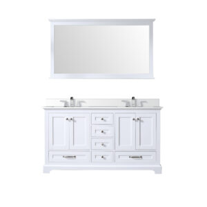 Dukes 60 in. W x 22 in. D White Double Bath Vanity, Cultured Marble Top, Faucet Set, and 58 in. Mirror