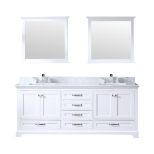 Dukes 80 in. W x 22 in. D White Double Bath Vanity, Carrara Marble Top, Faucet Set, and 30 in. Mirrors