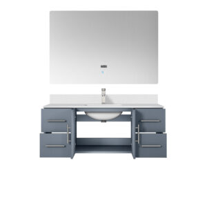 Geneva 48 in. W x 22 in. D Dark Grey Bath Vanity, White Quartz Top, Faucet Set, and 48 in. LED Mirror