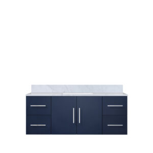 Geneva 48 in. W x 22 in. D Navy Blue Bath Vanity and Carrara Marble Top