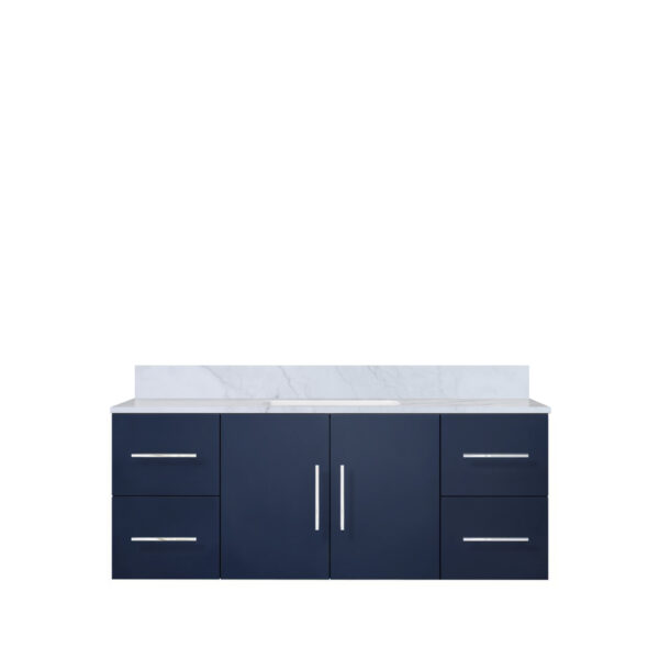 Geneva 48 in. W x 22 in. D Navy Blue Bath Vanity and Carrara Marble Top