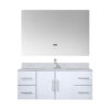 Geneva 48 in. W x 22 in. D Glossy White Bath Vanity, Carrara Marble Top, Faucet Set, and 48 in. LED Mirror