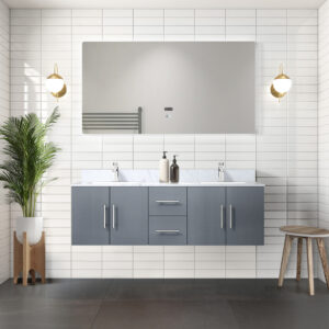 Geneva 60 in. W x 22 in. D Dark Grey Double Bath Vanity and Carrara Marble Top