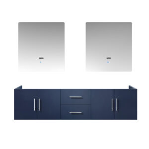 Geneva 72 in. W x 22 in. D Navy Blue Double Bath Vanity and 30 in. LED Mirrors