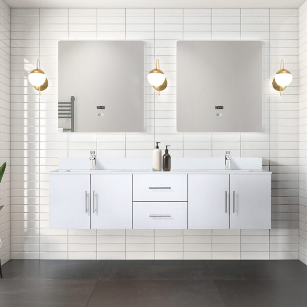 Geneva 72 in. W x 22 in. D Glossy White Double Bath Vanity and Cultured Marble Top