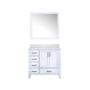 Jacques 36 in. W x 22 in. D Right Offset White Bath Vanity, Cultured Marble Top, and 34 in. Mirror