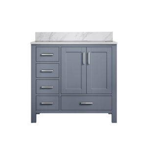 Jacques 36 in. W x 22 in. D Right Offset Dark Grey Bath Vanity and Carrara Marble Top