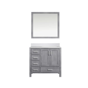 Jacques 36 in. W x 22 in. D Right Offset Distressed Grey Bath Vanity, Cultured Marble Top, and 34 in. Mirror