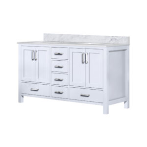 Jacques 60 in. W x 22 in. D White Double Bath Vanity and Carrara Marble Top