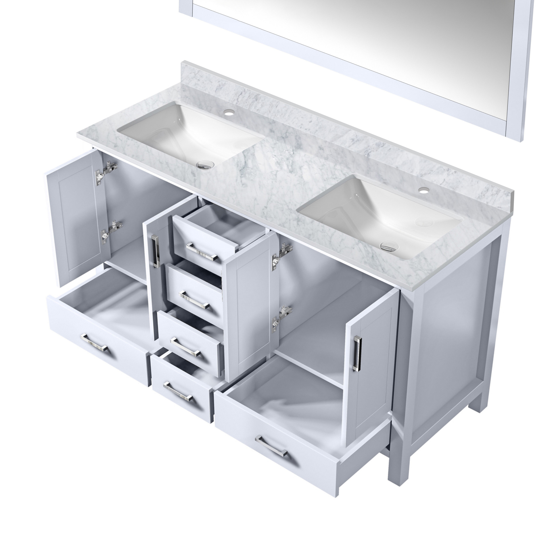 lj342260dadsm58-3.jpg Jacques 60 in. W x 22 in. D White Double Bath Vanity, Carrara Marble Top, and 58 in. Mirror