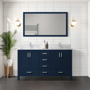 Jacques 60 in. W x 22 in. D Navy Blue Double Bath Vanity and 58 in. Mirror