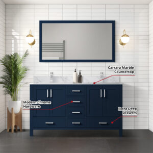 Jacques 60 in. W x 22 in. D Navy Blue Double Bath Vanity and 58 in. Mirror