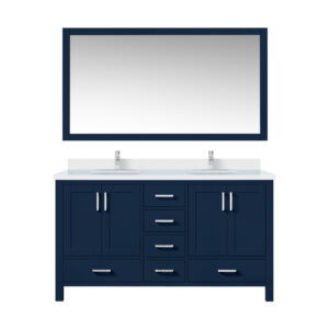 Jacques 60 in. W x 22 in. D Navy Blue Bath Vanity, Cultured Marble Top, Faucet Set, and 58 in. Mirror