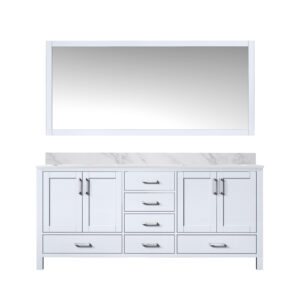 Jacques 72 in. W x 22 in. D White Double Bath Vanity, Carrara Marble Top, and 28 in. Mirror