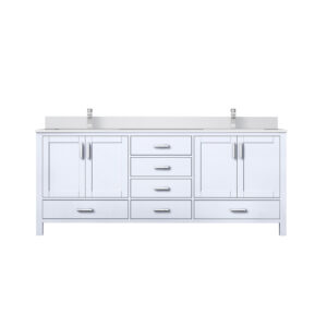 Jacques 80 in. W x 22 in. D White Double Bath Vanity, White Quartz Top, and Faucet Set