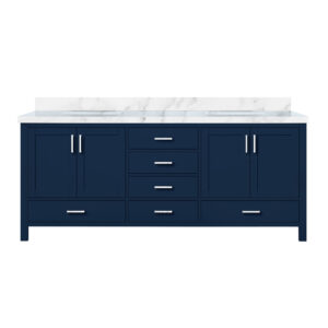 Jacques 80 in. W x 22 in. D Navy Blue Double Bath Vanity and Carrara Marble Top