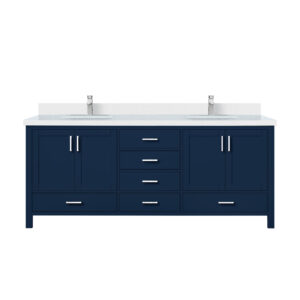 Jacques 80 in. W x 22 in. D Navy Blue Double Bath Vanity, White Quartz Top, and Faucet Set