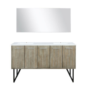 Lancy 60W x 20D Rustic Acacia Double Bath Vanity, Cultured Marble Top and 55Mirror