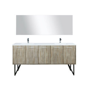 Lancy 72W x 20D Rustic Acacia Double Bath Vanity, Cultured Marble Top, Chrome Faucet Set and 70Mirror