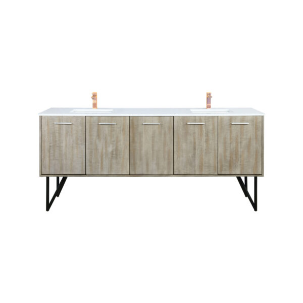 Lancy 80W x 20D Rustic Acacia Double Bath Vanity, Cultured Marble Top and Rose Gold Faucet Set