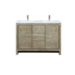 Lafarre 48W x 20D Rustic Acacia Double Bath Vanity, Cultured Marble Top and Brushed Nickel Faucet Set