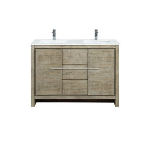 Lafarre 48W x 20D Rustic Acacia Double Bath Vanity, Cultured Marble Top and Chrome Faucet Set