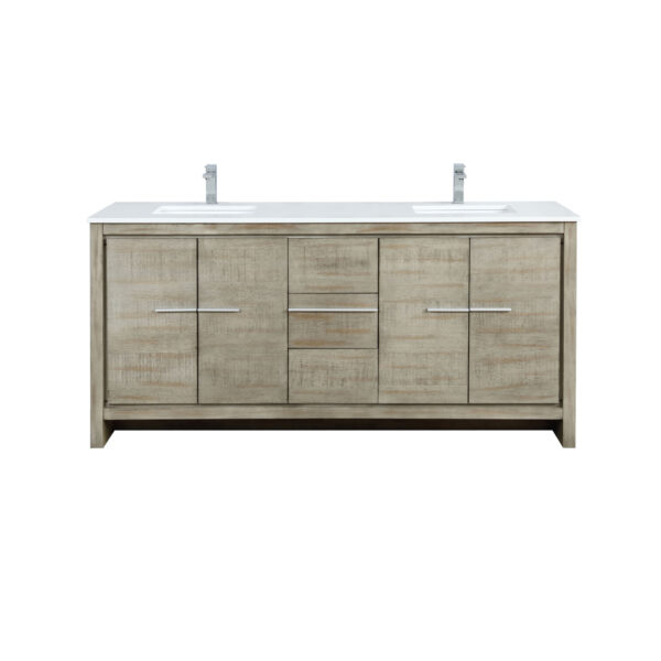 Lafarre 72W x 20D Rustic Acacia Double Bath Vanity, Cultured Marble Top and Chrome Faucet Set