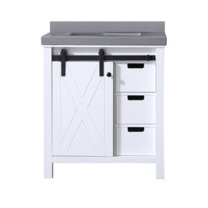 Marsyas 30W x 22D White Bath Vanity and Grey Quartz Countertop