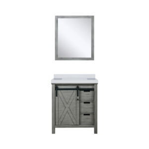 Marsyas 30W x 22D Ash Grey Bath Vanity, Cultured Marble Countertop and 28Mirror