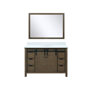 Marsyas 48W x 22D Rustic Brown Bath Vanity, Cultured Marble Countertop and 44Mirror