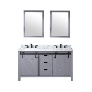 Marsyas 60W x 22D Dark Grey Double Bath Vanity, Carrara Marble Countertop, Faucet Set and 24Mirrors