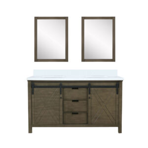 Marsyas 60W x 22D Rustic Brown Double Bath Vanity, Cultured Marble Countertop and 24Mirrors