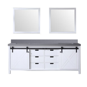 Marsyas 84W x 22D White Double Bath Vanity, Grey Quartz Countertop and 34Mirrors