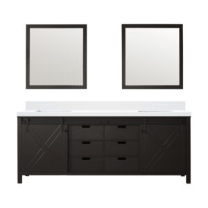 Marsyas 84W x 22D Brown Double Bath Vanity, Cultured Marble Countertop and 34Mirrors