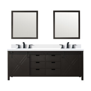 Marsyas 84W x 22D Brown Double Bath Vanity, Cultured Marble Countertop, Faucet Set and 34Mirrors