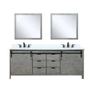 Marsyas 84W x 22D Ash Grey Double Bath Vanity, Cultured Marble Countertop, Faucet Set and 34Mirrors