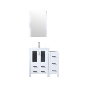 Volez 36W x 18.25D White Bath Vanity with Side Cabinet, Faucet Set, and 22Mirror