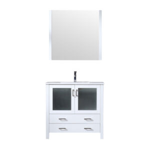 Volez 36W x 18.25D White Bath Vanity, White Ceramic Top, Faucet Set, and 34Mirror