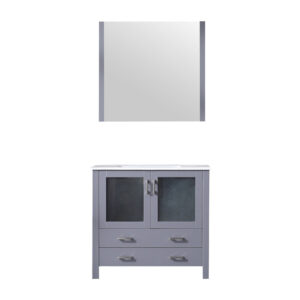 Volez 36W x 18.25D Dark Grey Bath Vanity, White Ceramic Top, and 34Mirror