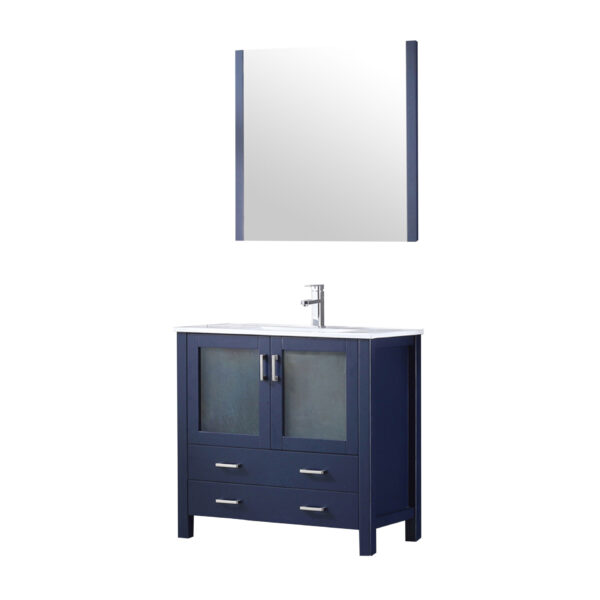 Volez 36W x 18.25D Navy Blue Bath Vanity, White Ceramic Top, Faucet Set, and 34Mirror