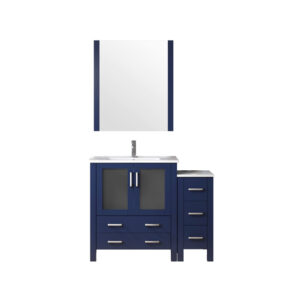 Volez 42W x 18.25D Navy Blue Bath Vanity with Side Cabinet, Faucet Set, White Ceramic Top, and 28Mirror