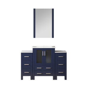 Volez 48W x 18.25D Navy Blue Bath Vanity with Side Cabinets, White Ceramic Top, and 22Mirror