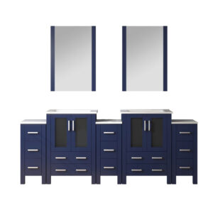 Volez 84W x 18.25D Navy Blue Double Bath Vanity with Side Cabinets, White Ceramic Top, and 22Mirrors