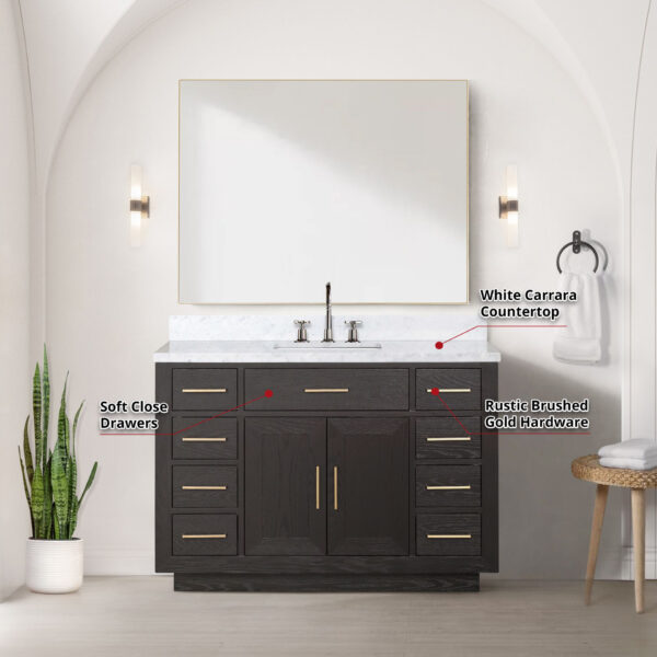 Abbey 48W x 22D Brown Oak Single Bath Vanity and Carrara Marble Top