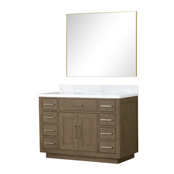 Abbey 48W x 22D Grey Oak Single Bath Vanity, Carrara Marble Top, and 46Mirror