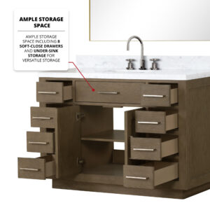 Abbey 48W x 22D Grey Oak Single Bath Vanity and Carrara Marble Top